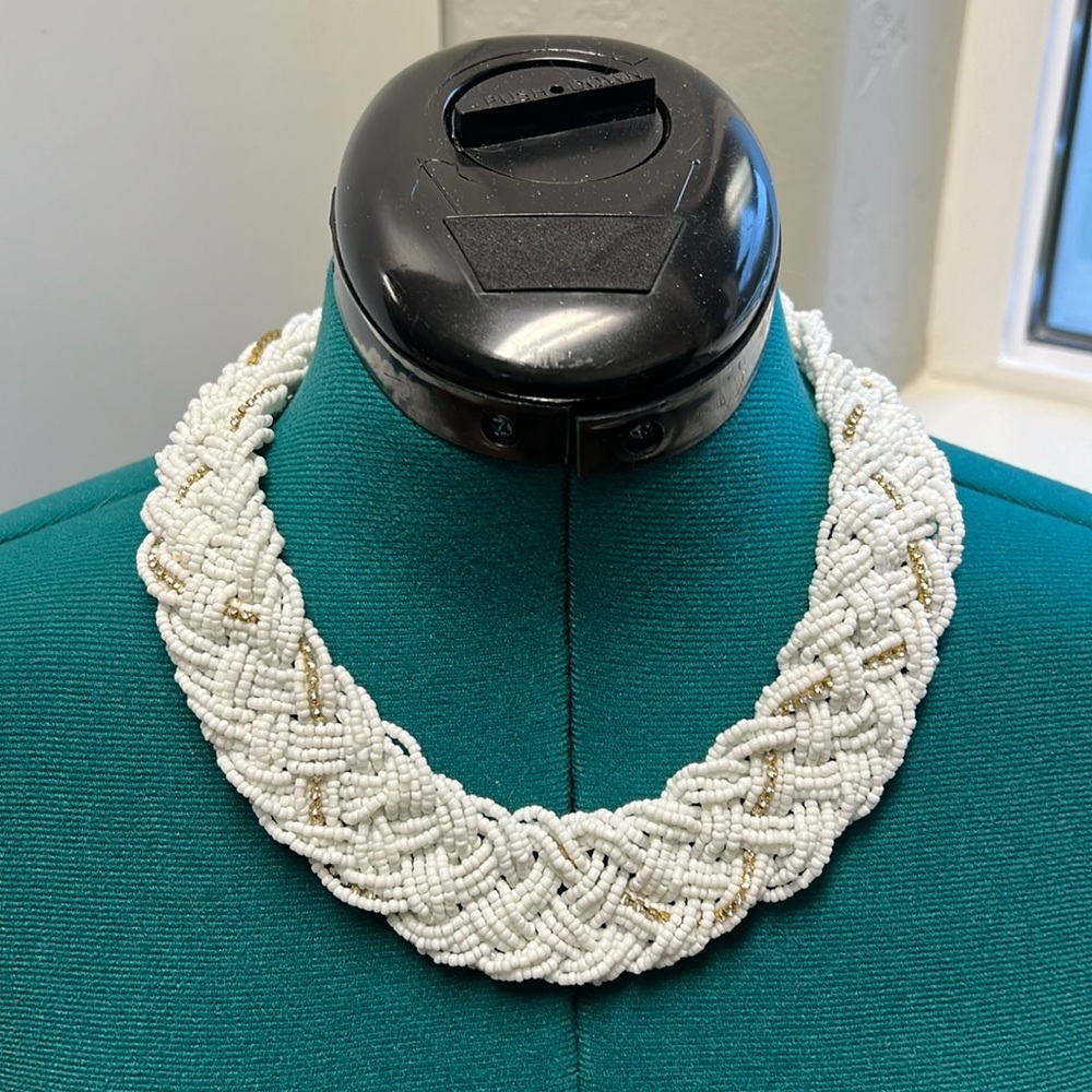 Beaded White and Silver Necklace